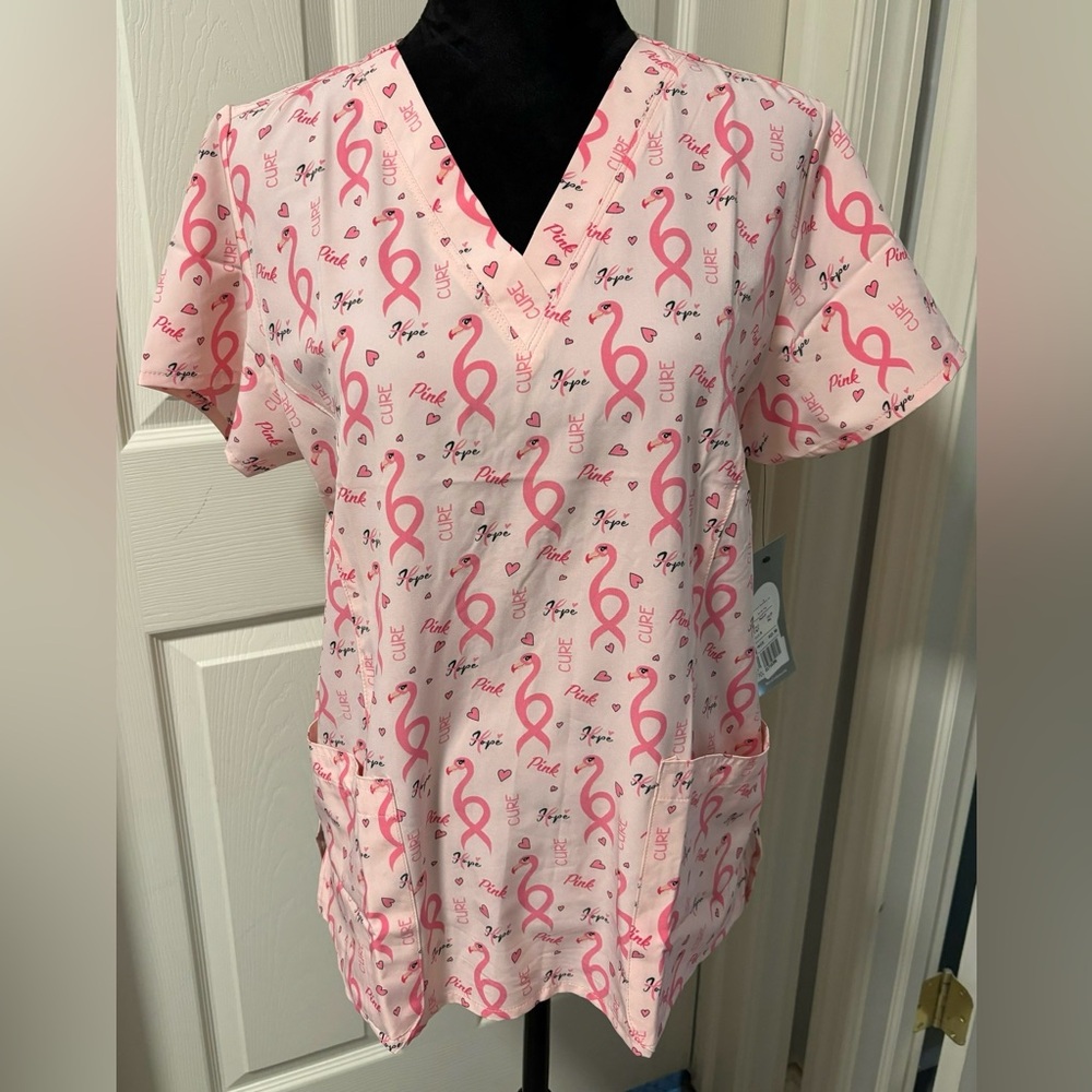 NWT Maevn Pink, Cure, Hope Breast Cancer Awareness Scrub Shirt